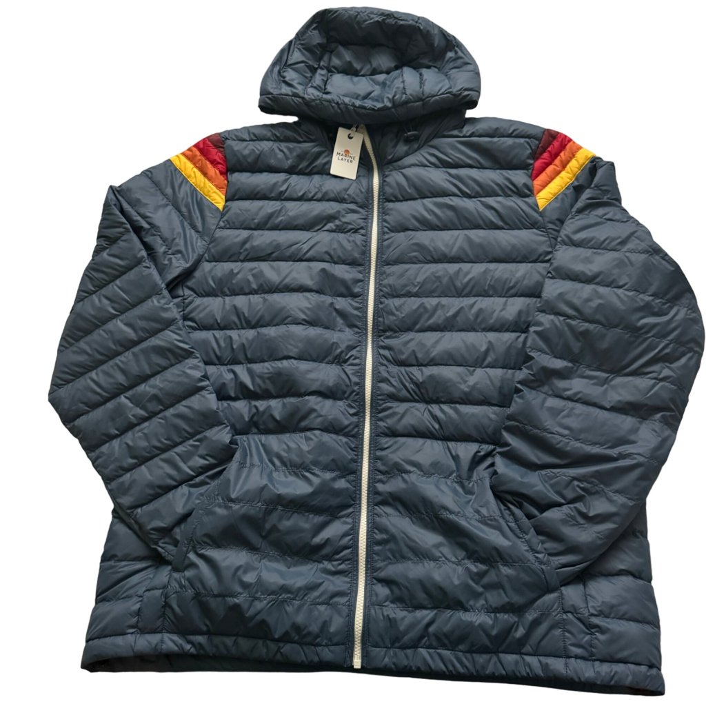 Marine Layer Banks Puffer Hoodie Sea Jacket Navy Blue Sz Xl Full Zip Pockets